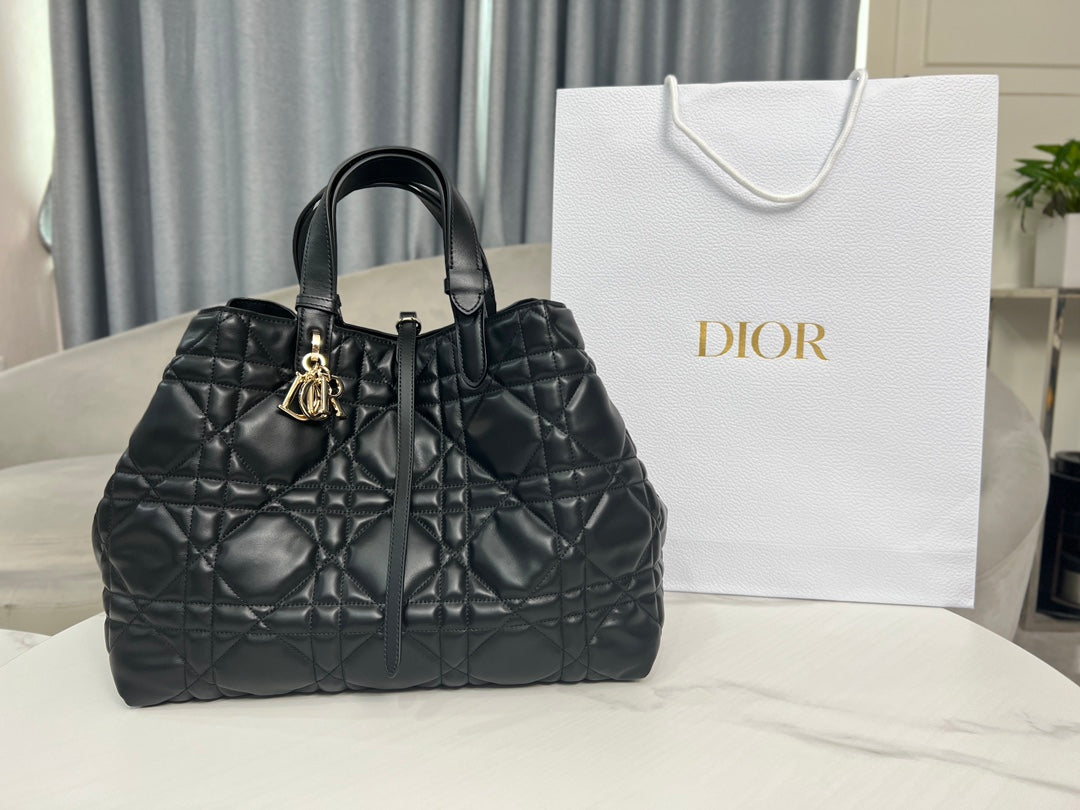 Large Dior Toujours Bag M2820 Black Macrocannage Calfskin - Default Title - View 2