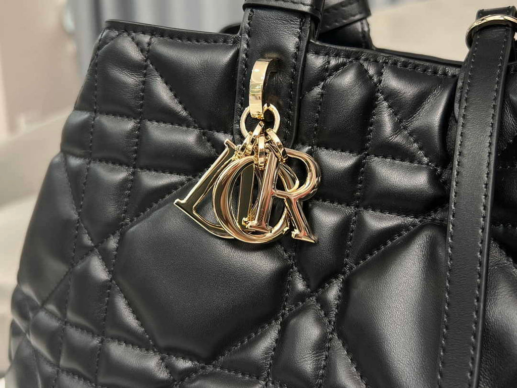 Large Dior Toujours Bag M2820 Black Macrocannage Calfskin - Default Title - View 3