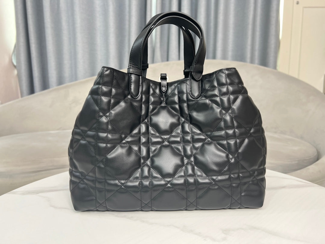 Large Dior Toujours Bag M2820 Black Macrocannage Calfskin - Default Title - View 4
