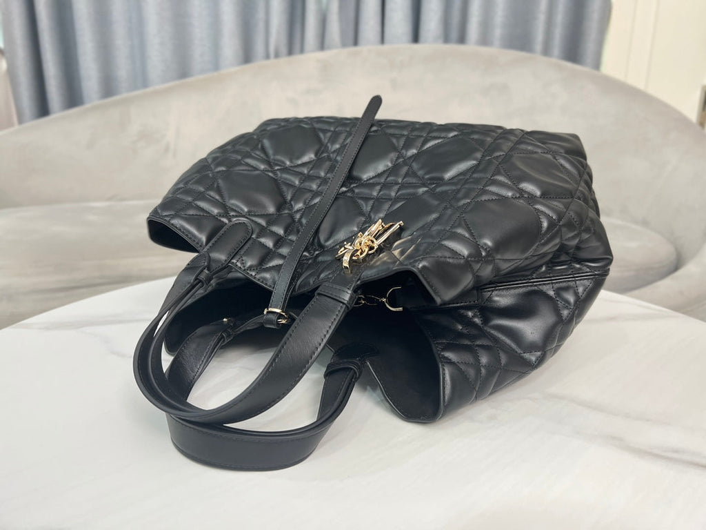Large Dior Toujours Bag M2820 Black Macrocannage Calfskin - Default Title - View 5