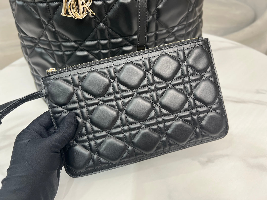 Large Dior Toujours Bag M2820 Black Macrocannage Calfskin - Default Title - View 8