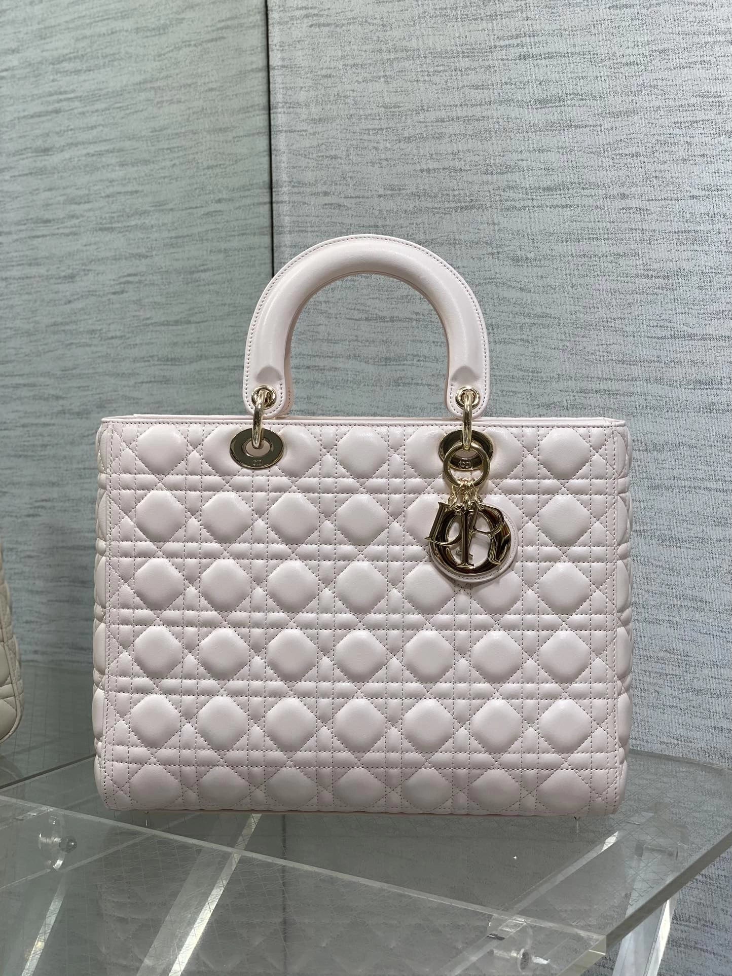 Large Lady Dior Bag M0566 Light Pink Lambskin Gold Hardware - Default Title - View 2