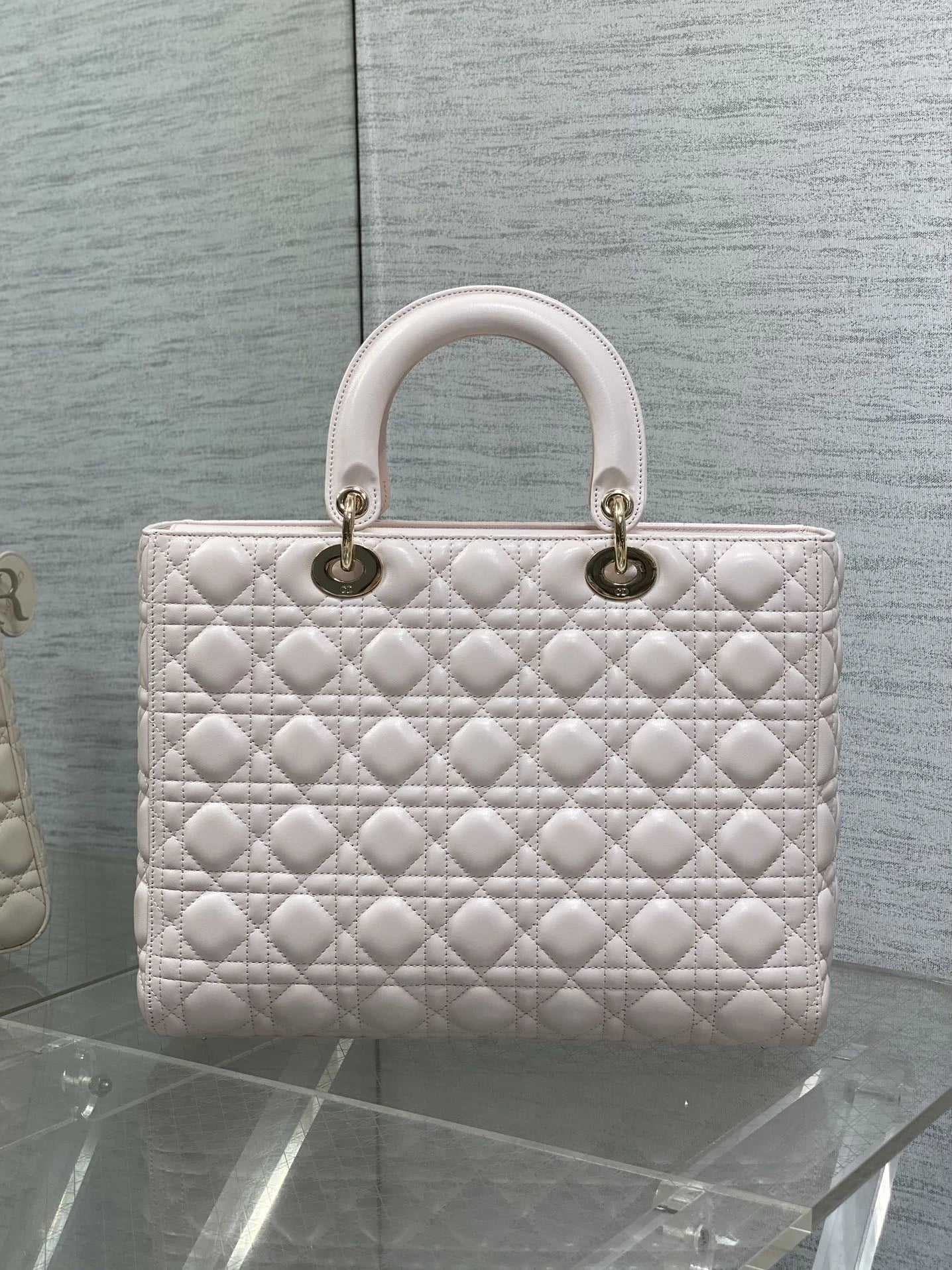 Large Lady Dior Bag M0566 Light Pink Lambskin Gold Hardware - Default Title - View 5