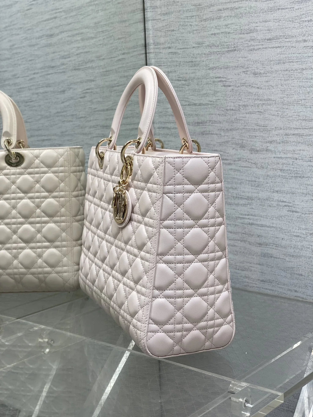 Large Lady Dior Bag M0566 Light Pink Lambskin Gold Hardware - Default Title - View 6