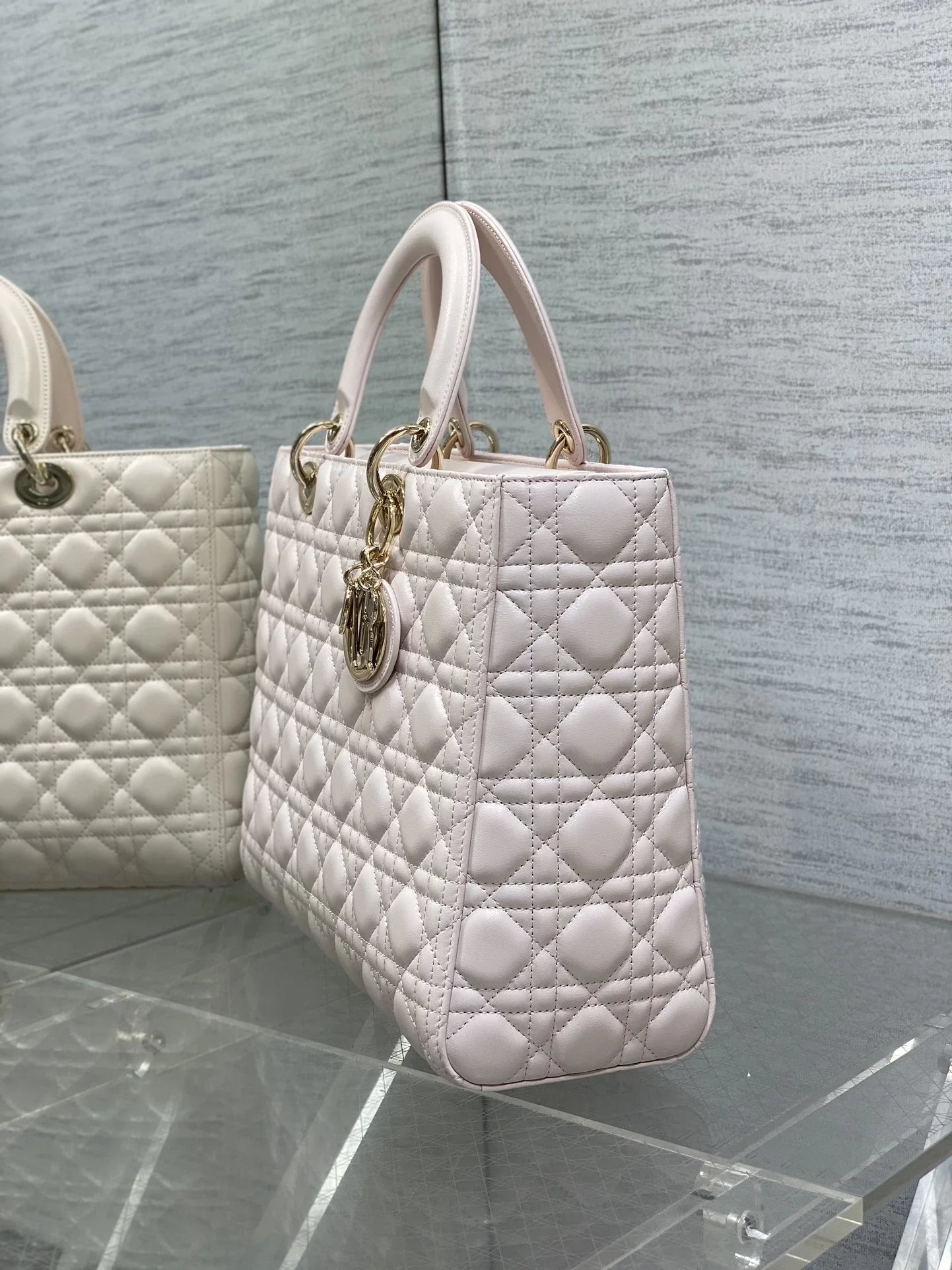 Large Lady Dior Bag M0566 Light Pink Lambskin Gold Hardware - Default Title - View 6