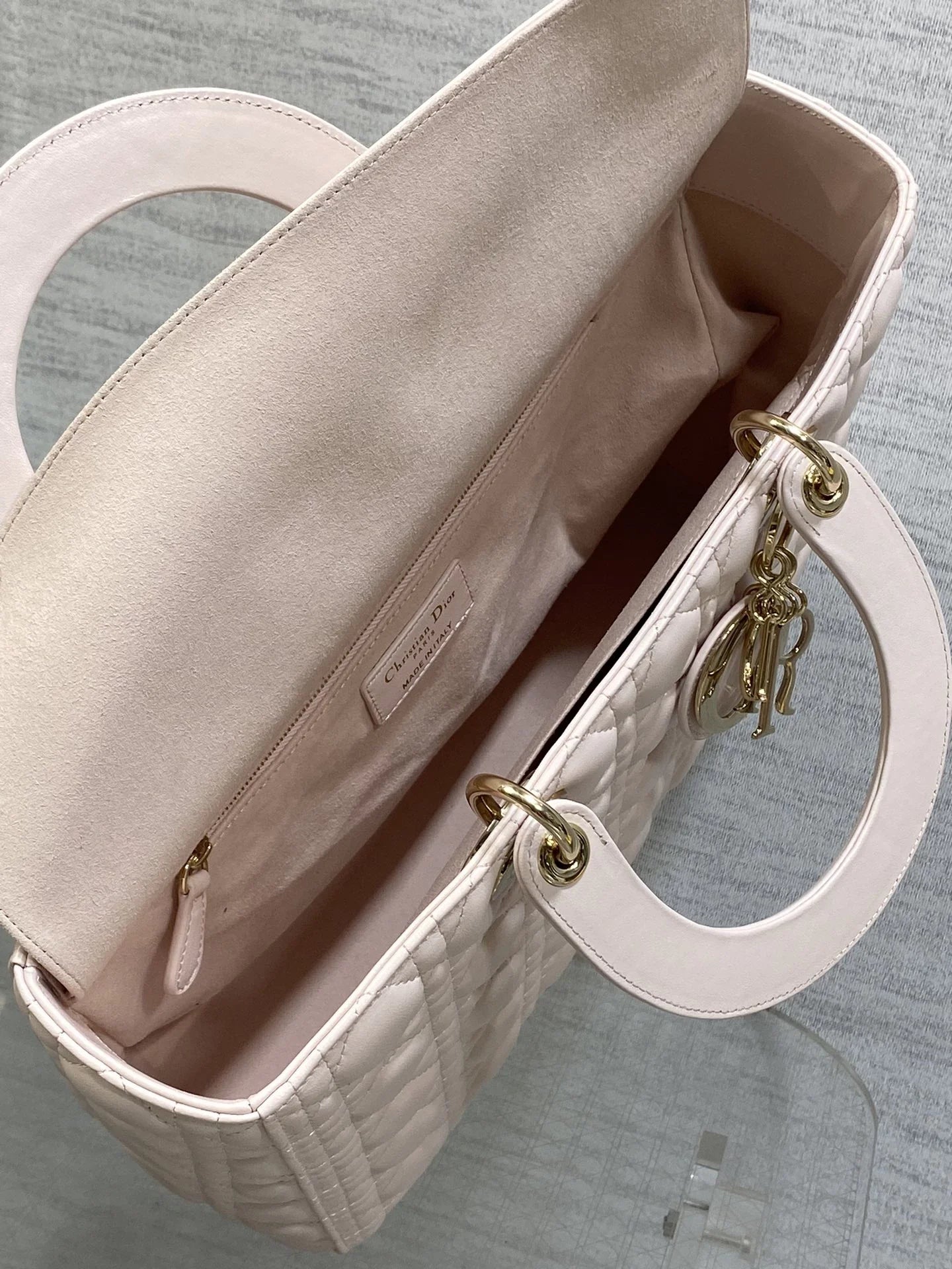 Large Lady Dior Bag M0566 Light Pink Lambskin Gold Hardware - Default Title - View 8