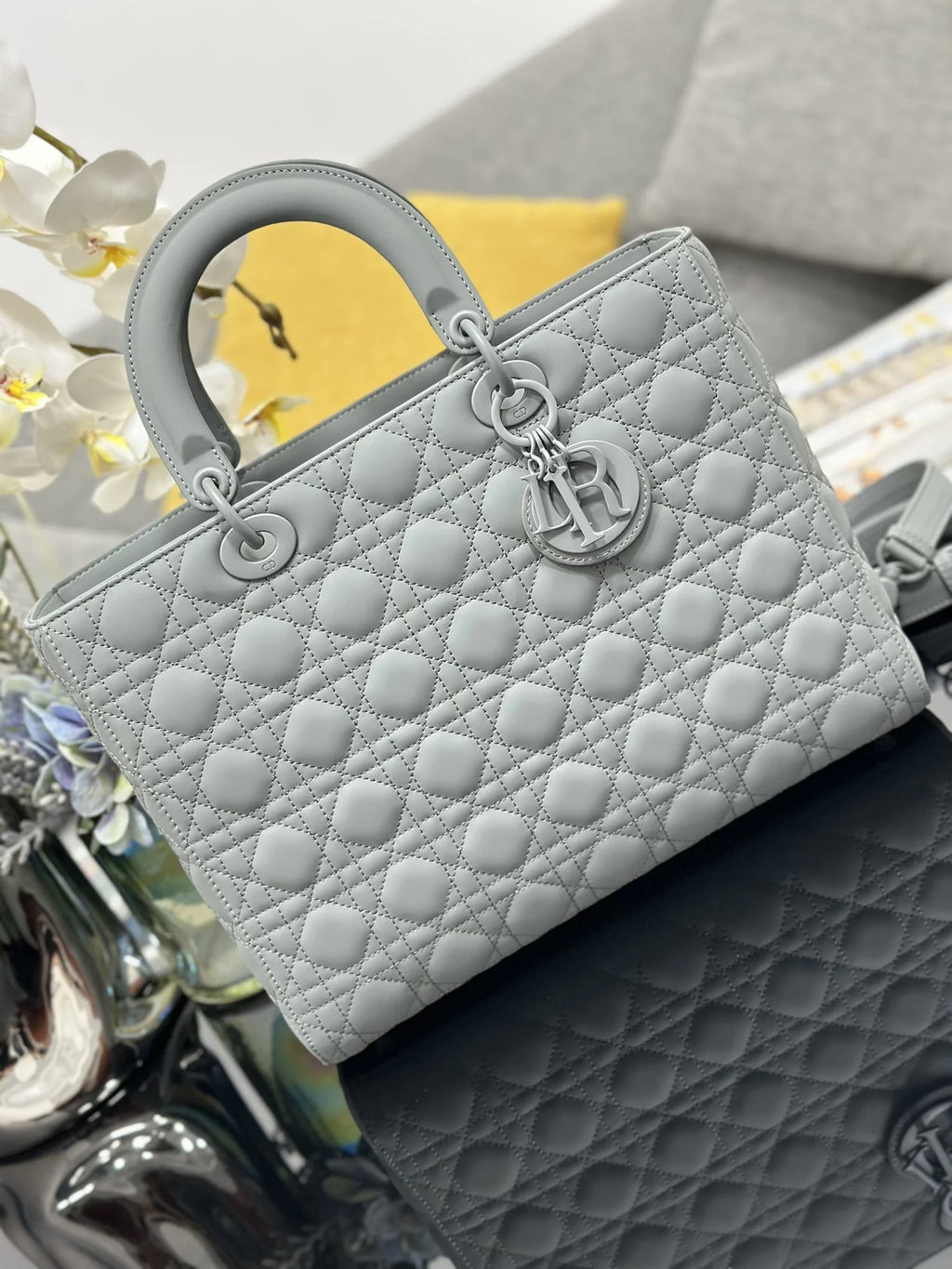 Large Lady Dior Bag M0566 Lambskin Gray - Default Title - View 2