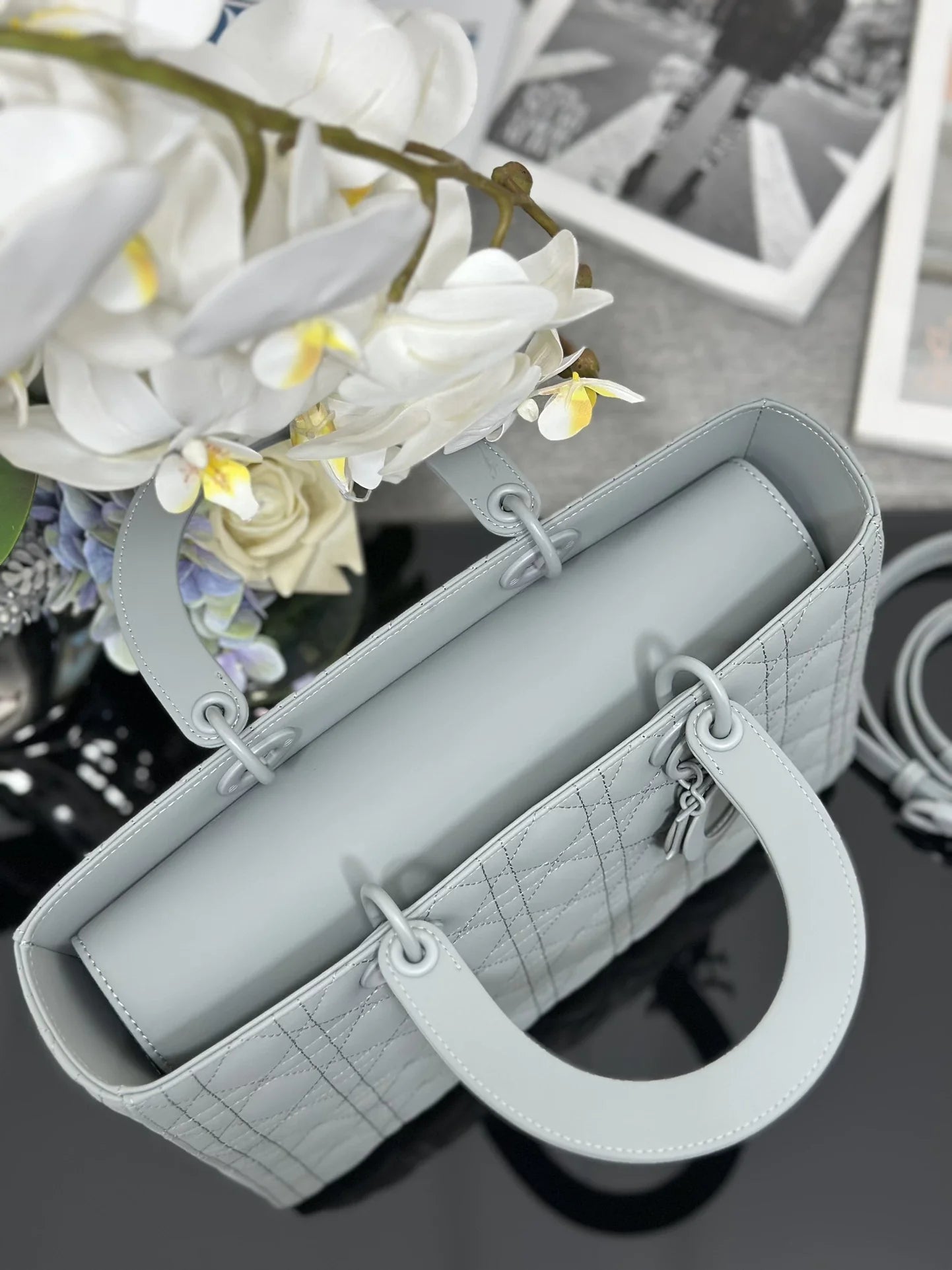 Large Lady Dior Bag M0566 Lambskin Gray - Default Title - View 7