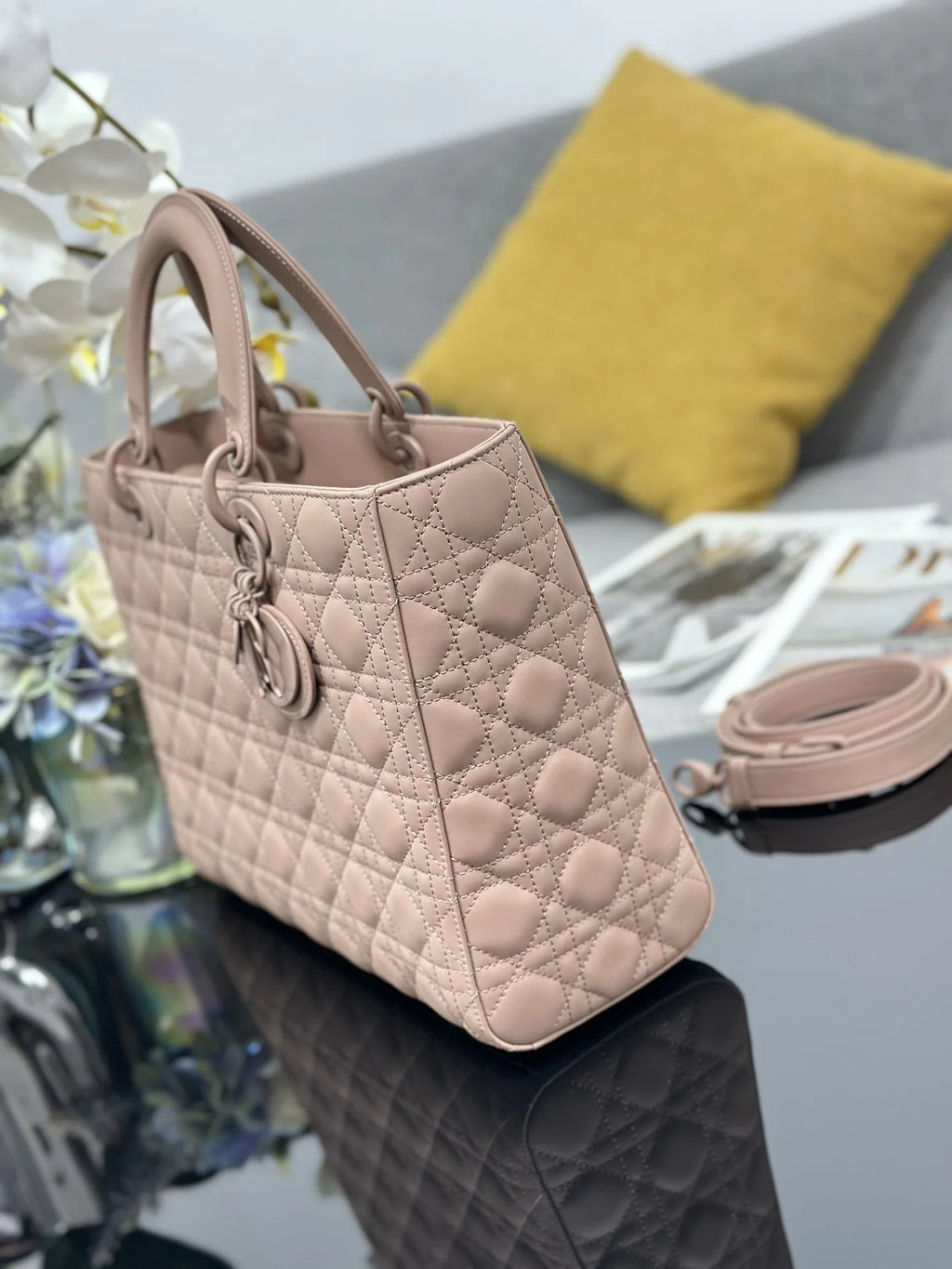 Large Lady Dior Bag M0566 Lambskin Pink - Default Title - View 4