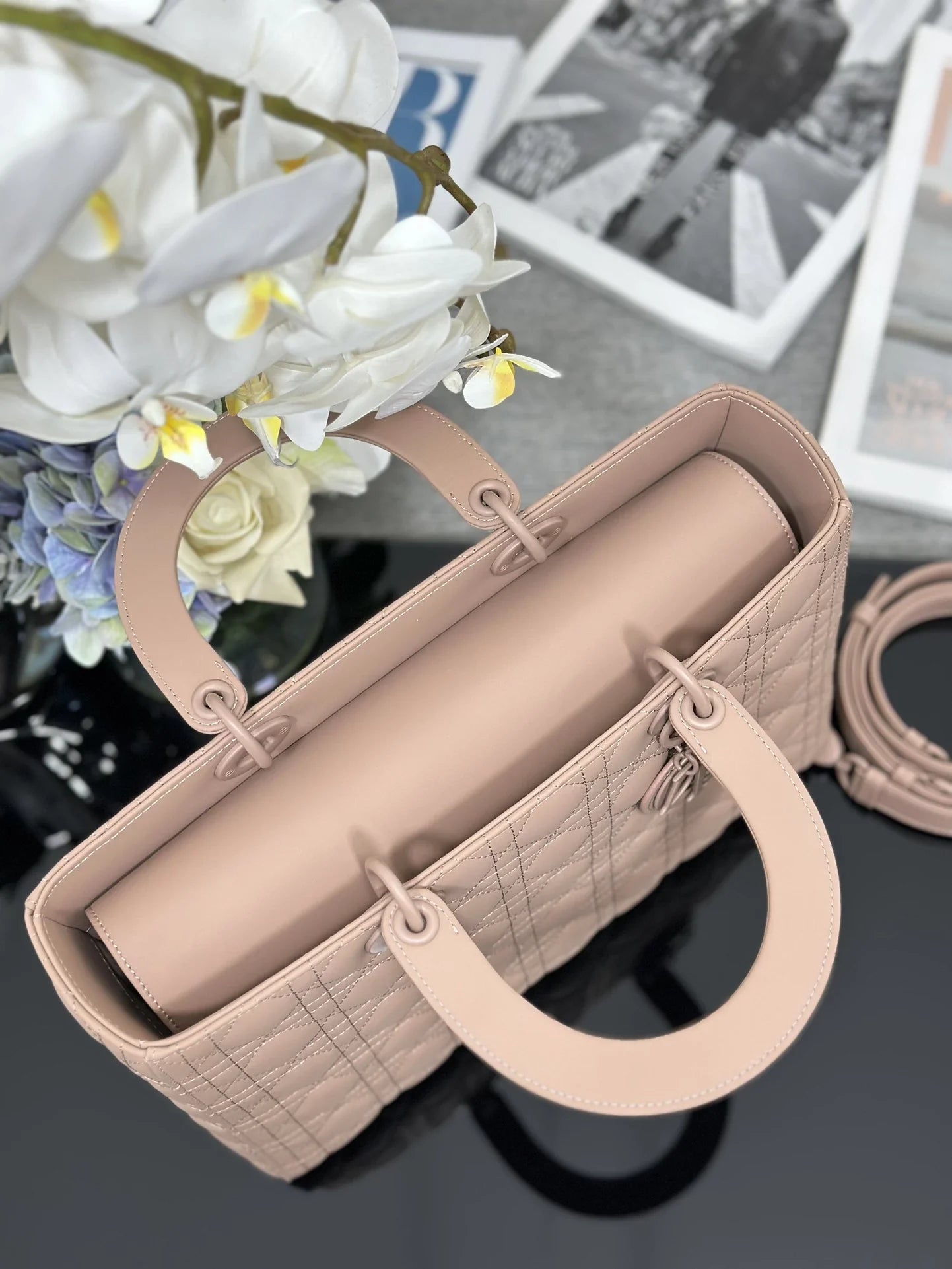 Large Lady Dior Bag M0566 Lambskin Pink - Default Title - View 7