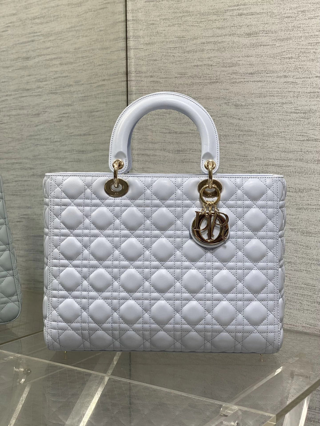 Large Lady Dior Bag M0566 Light Blue Lambskin Gold Hardware - Default Title - View 2