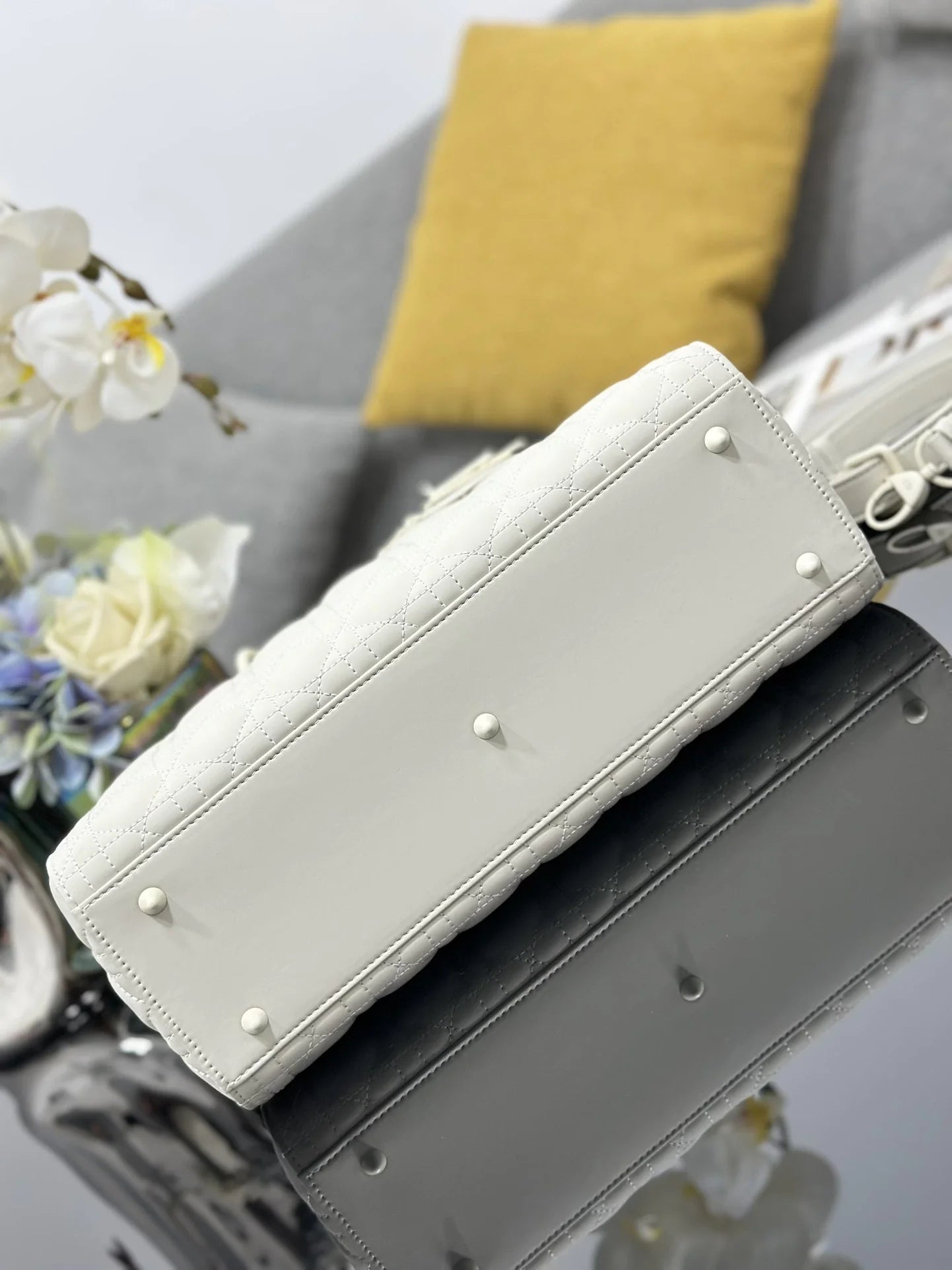 Large Lady Dior Bag M0566 Lambskin White - Default Title - View 5