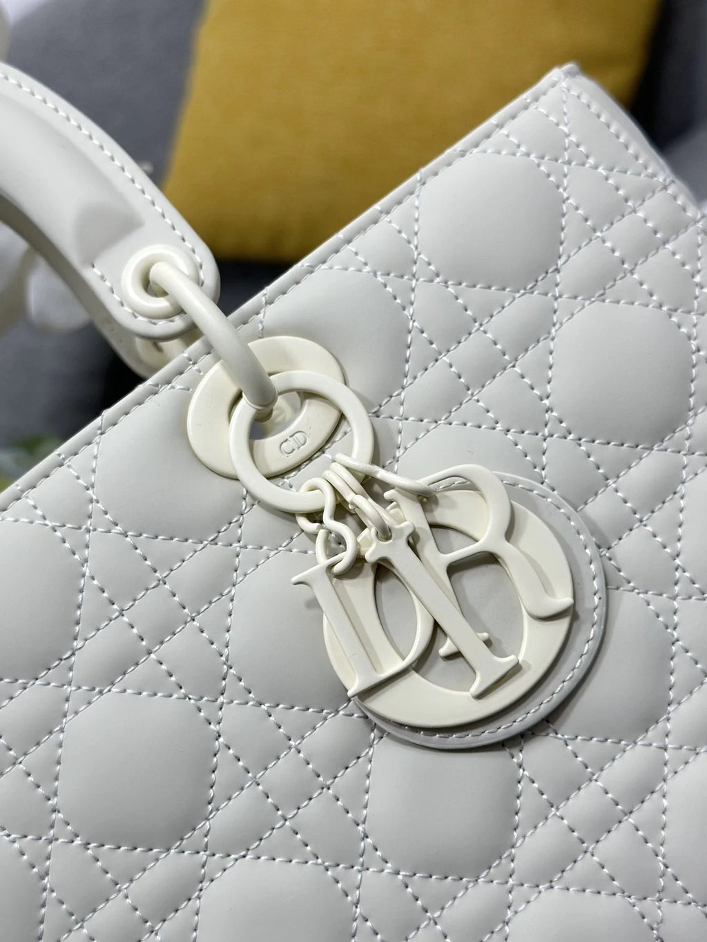 Large Lady Dior Bag M0566 Lambskin White - Default Title - View 6