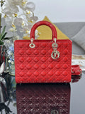 Large Lady Dior Bag M0566 Red Patent Gold Hardware - Default Title - View 1