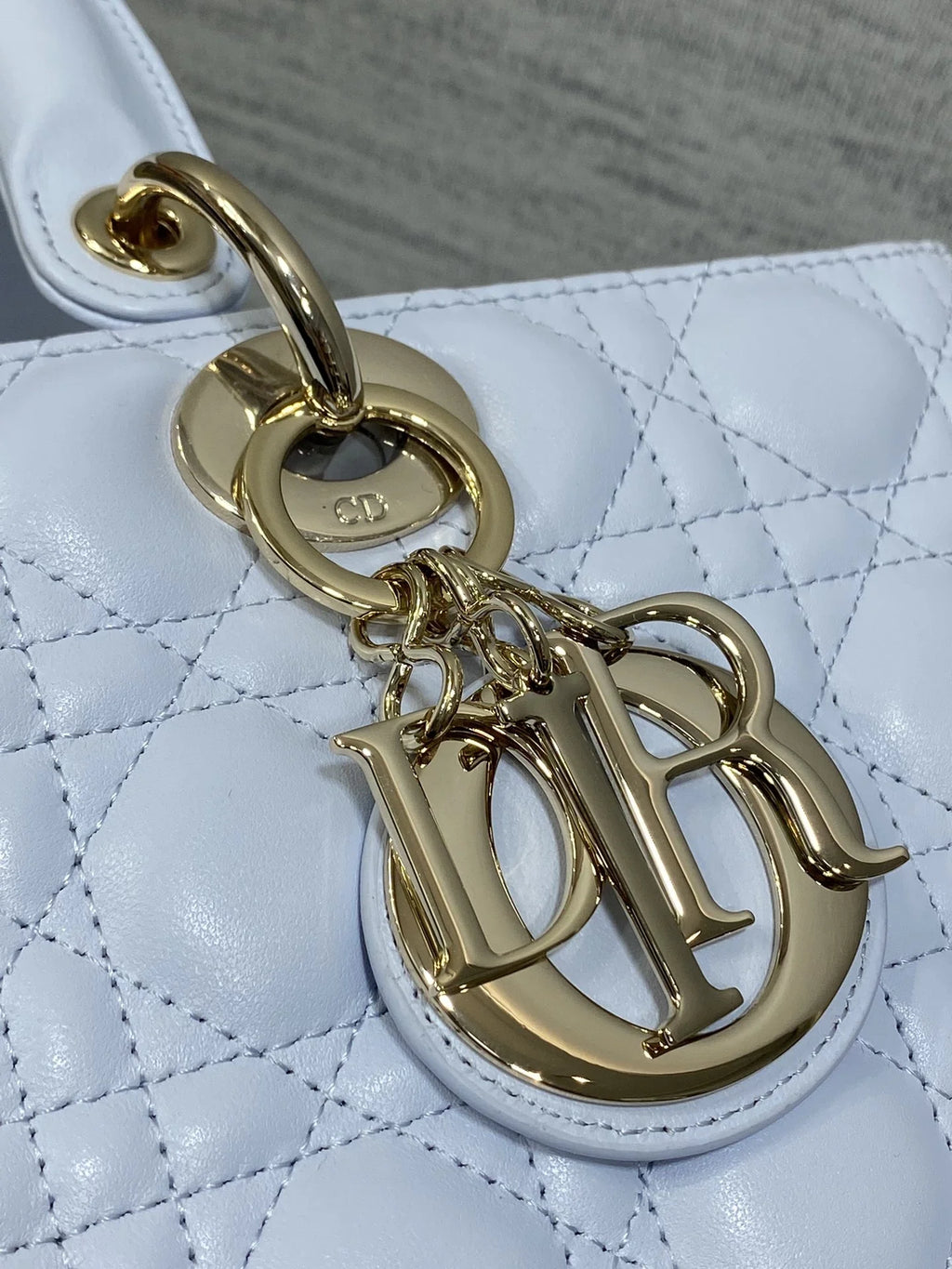 Large Lady Dior Bag M0566 Light Blue Lambskin Gold Hardware - Default Title - View 3