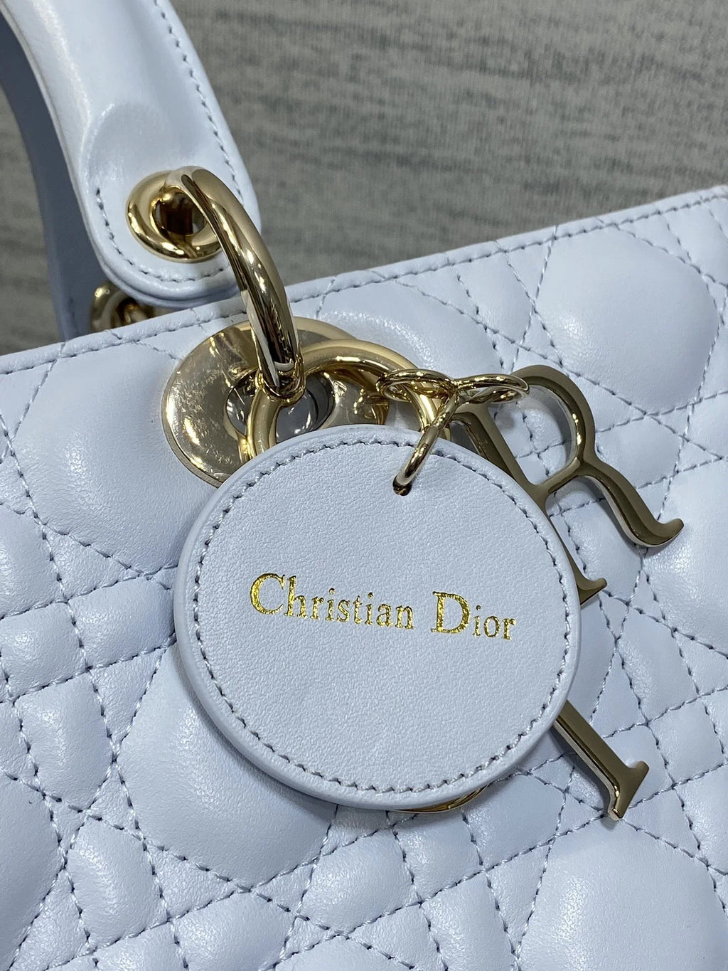 Large Lady Dior Bag M0566 Light Blue Lambskin Gold Hardware - Default Title - View 4