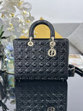 Large Lady Dior Bag M0566 Black Patent Gold Hardware - Default Title - View 1