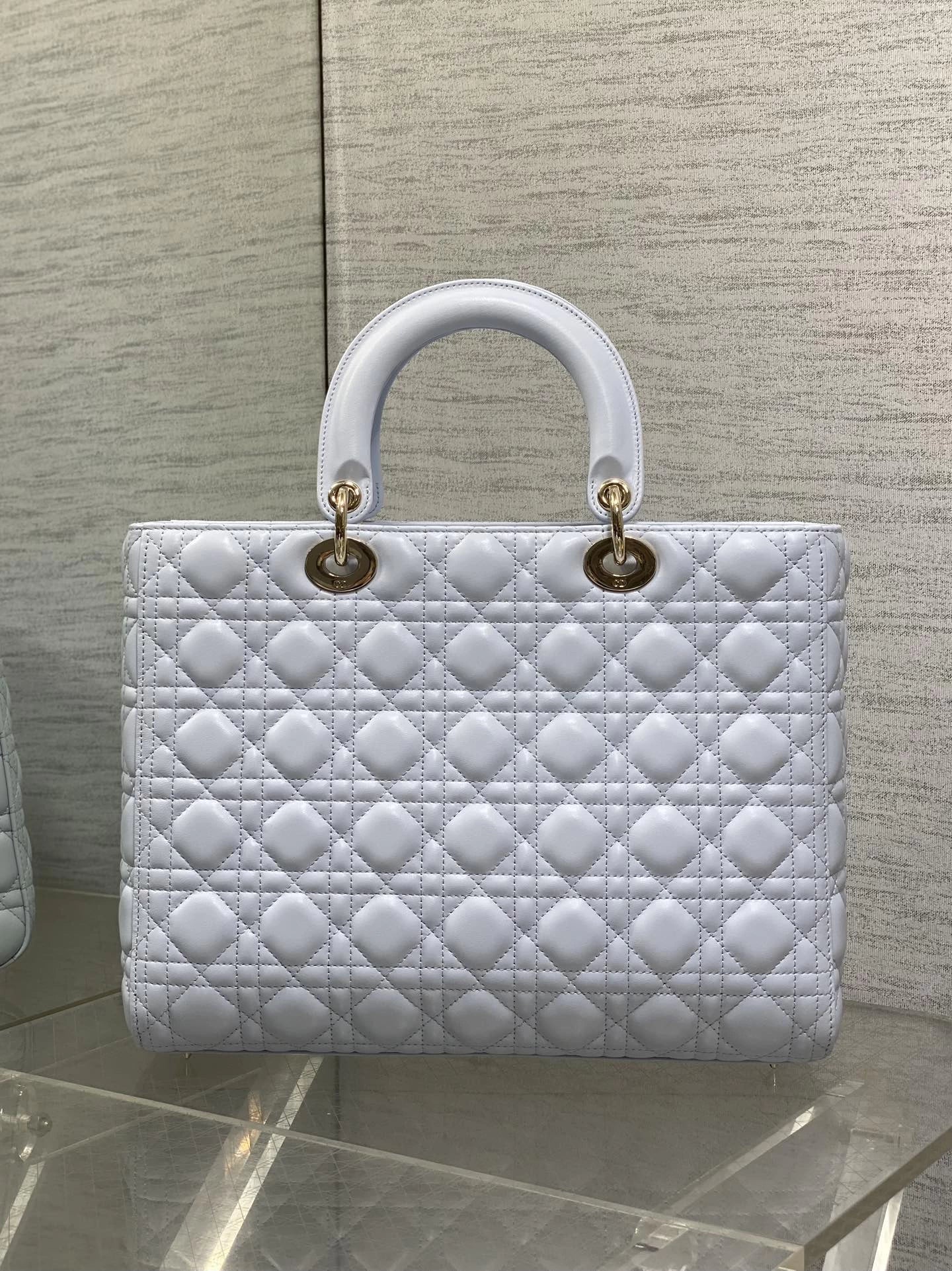 Large Lady Dior Bag M0566 Light Blue Lambskin Gold Hardware - Default Title - View 5