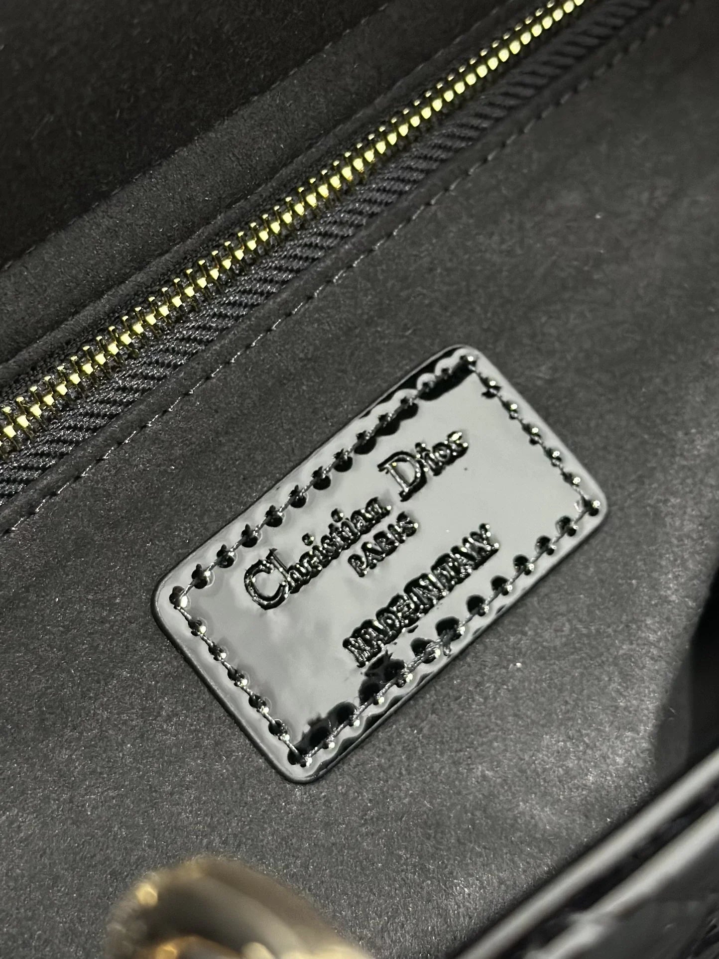 Large Lady Dior Bag M0566 Black Patent Gold Hardware - Default Title - View 9