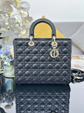 Large Lady Dior Bag M0566 Black Lambskin Gold Hardware - Default Title - View 1