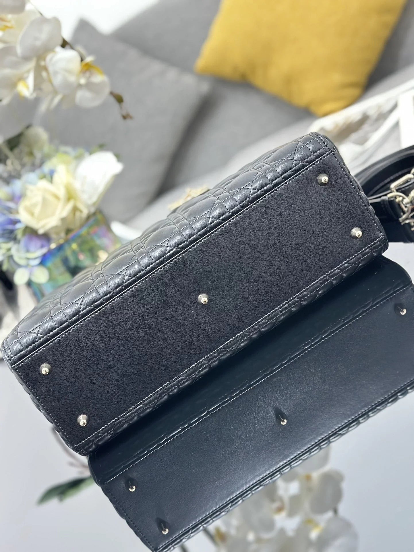 Large Lady Dior Bag M0566 Black Lambskin Gold Hardware - Default Title - View 5