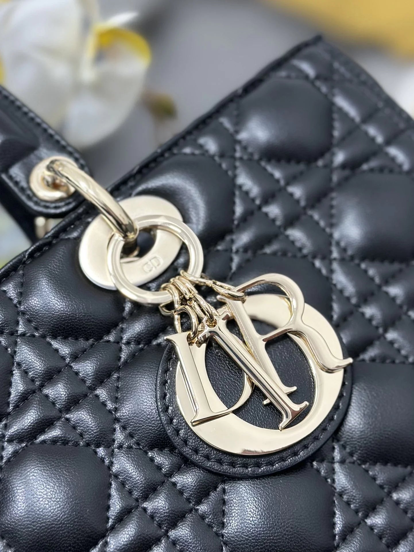 Large Lady Dior Bag M0566 Black Lambskin Gold Hardware - Default Title - View 6