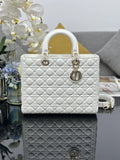 Large Lady Dior Bag M0566 White Lambskin Gold Hardware - Default Title - View 1