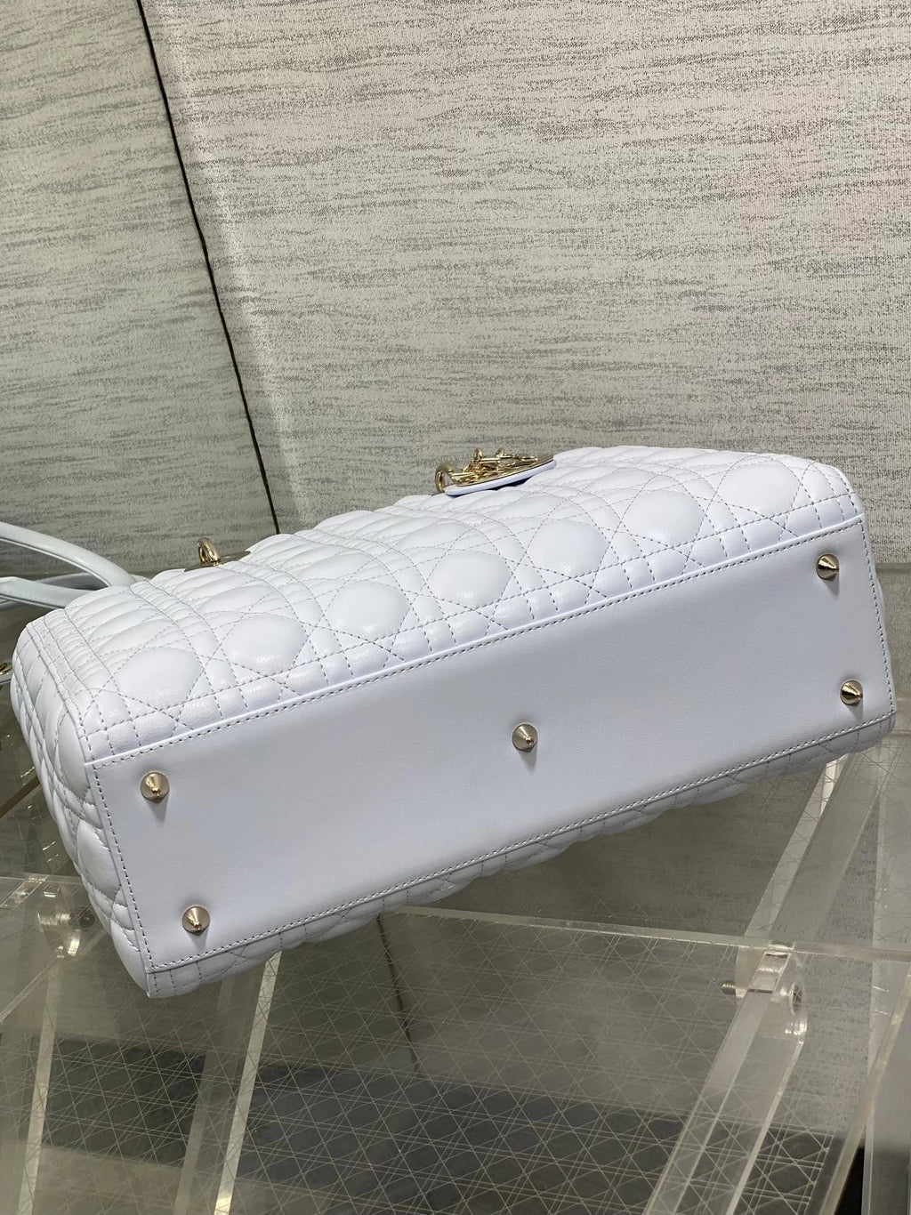 Large Lady Dior Bag M0566 Light Blue Lambskin Gold Hardware - Default Title - View 7