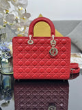 Large Lady Dior Bag M0566 Red Lambskin Gold Hardware - Default Title - View 1