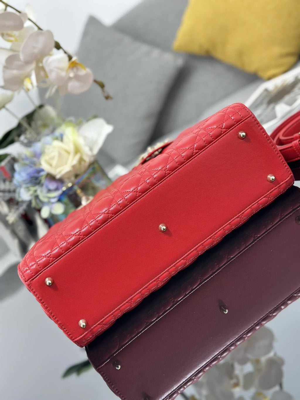 Large Lady Dior Bag M0566 Red Lambskin Gold Hardware - Default Title - View 4