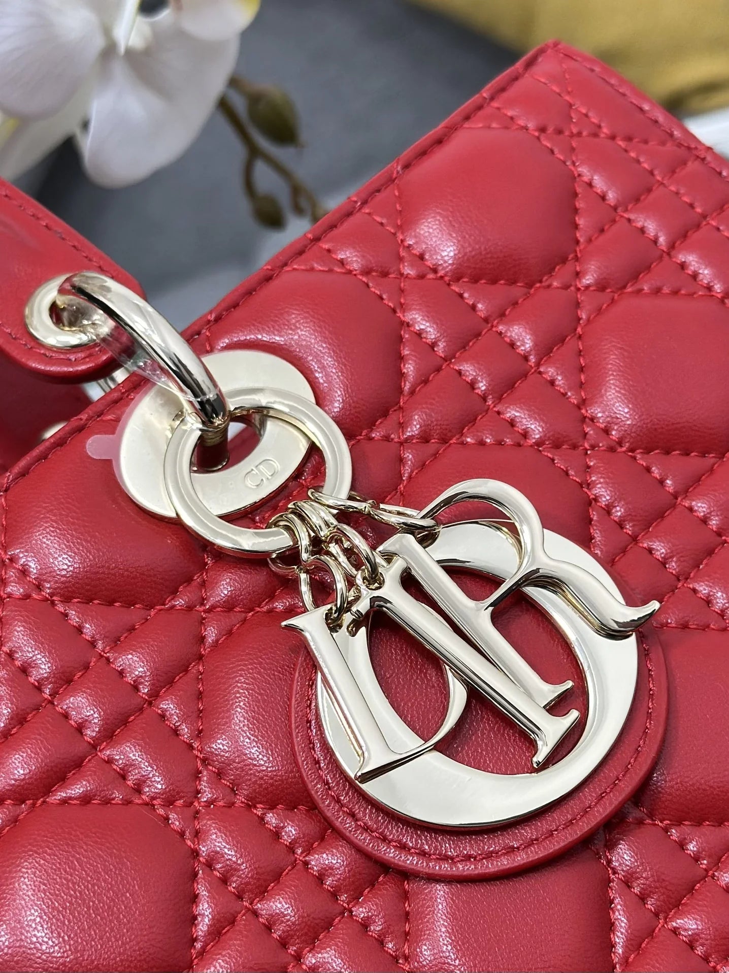Large Lady Dior Bag M0566 Red Lambskin Gold Hardware - Default Title - View 6