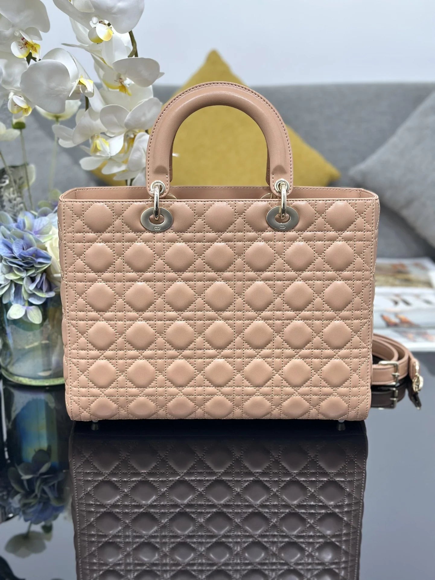 Large Lady Dior Bag M0566 Power Pink Lambskin Gold Hardware - Default Title - View 3