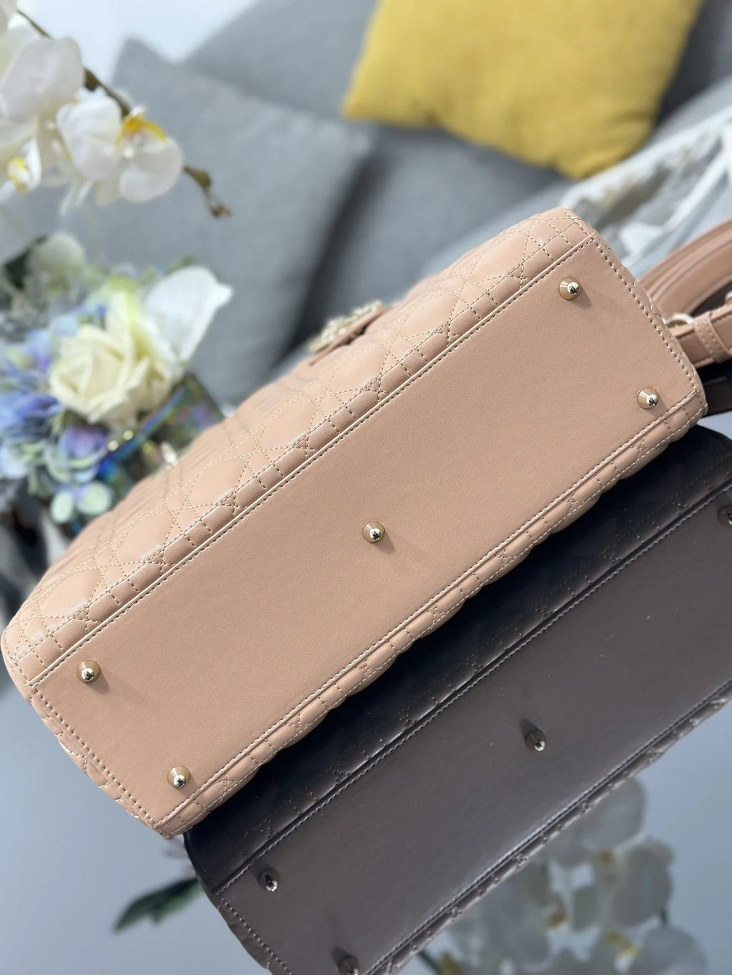 Large Lady Dior Bag M0566 Power Pink Lambskin Gold Hardware - Default Title - View 5