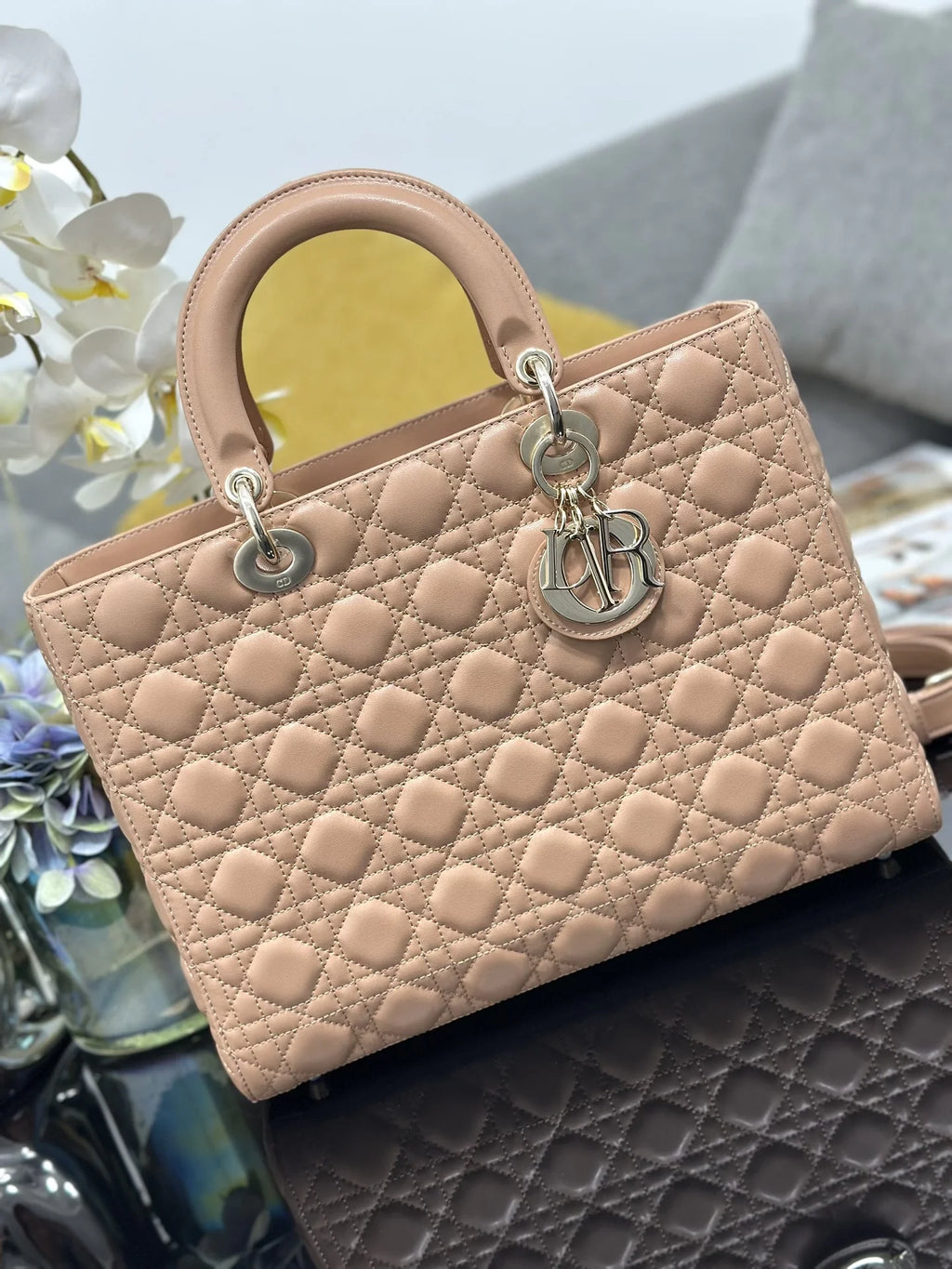 Large Lady Dior Bag M0566 Power Pink Lambskin Gold Hardware - Default Title - View 2