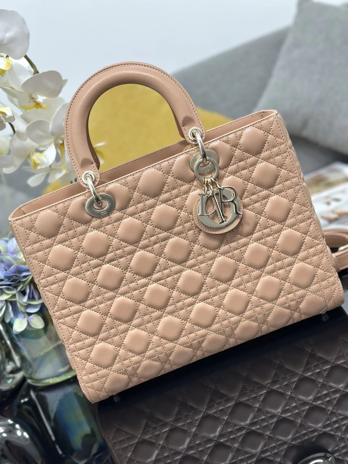 Large Lady Dior Bag M0566 Power Pink Lambskin Gold Hardware - Default Title - View 2