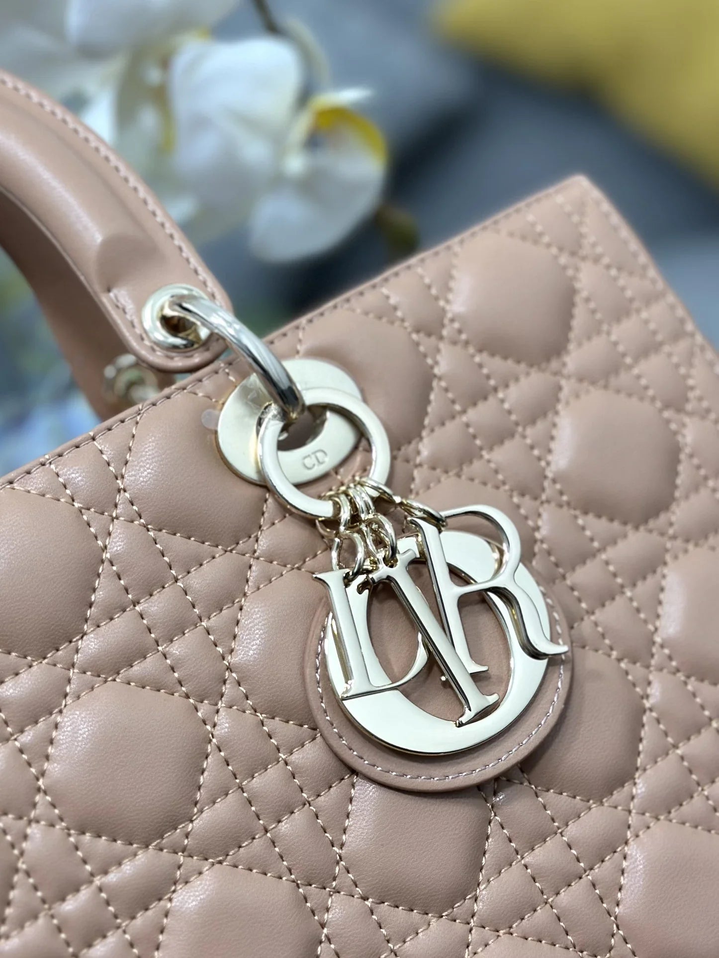 Large Lady Dior Bag M0566 Power Pink Lambskin Gold Hardware - Default Title - View 6