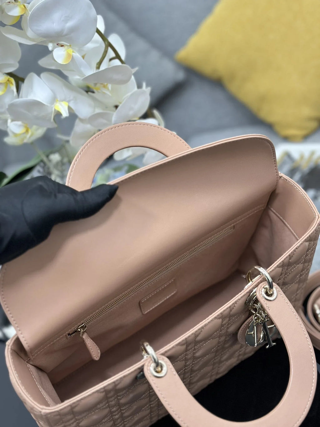 Large Lady Dior Bag M0566 Power Pink Lambskin Gold Hardware - Default Title - View 8
