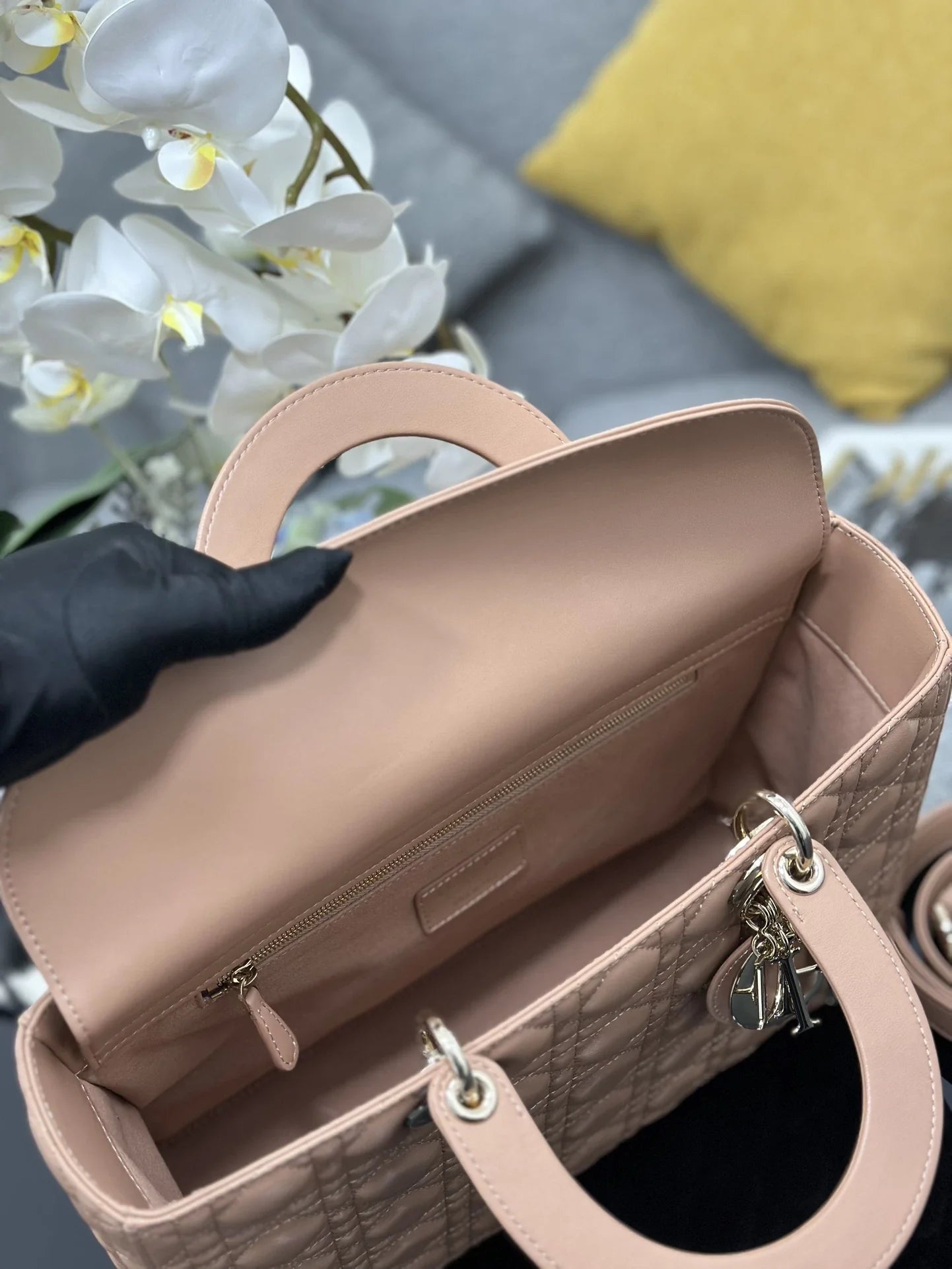 Large Lady Dior Bag M0566 Power Pink Lambskin Gold Hardware - Default Title - View 8