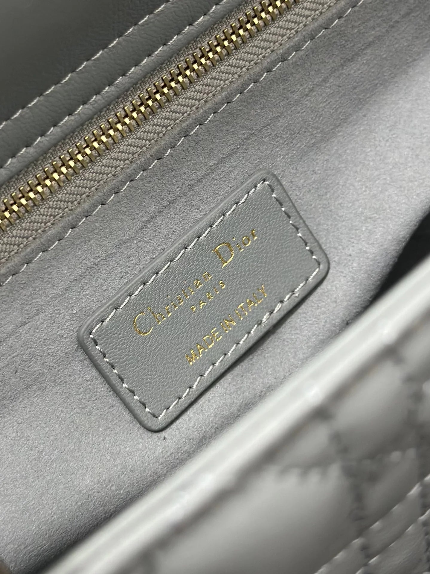 Large Lady Dior Bag M0566 Gray Lambskin Gold Hardware - Default Title - View 9