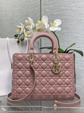 Large Lady Dior Bag M0566 Pink Lambskin Gold Hardware - Default Title - View 1