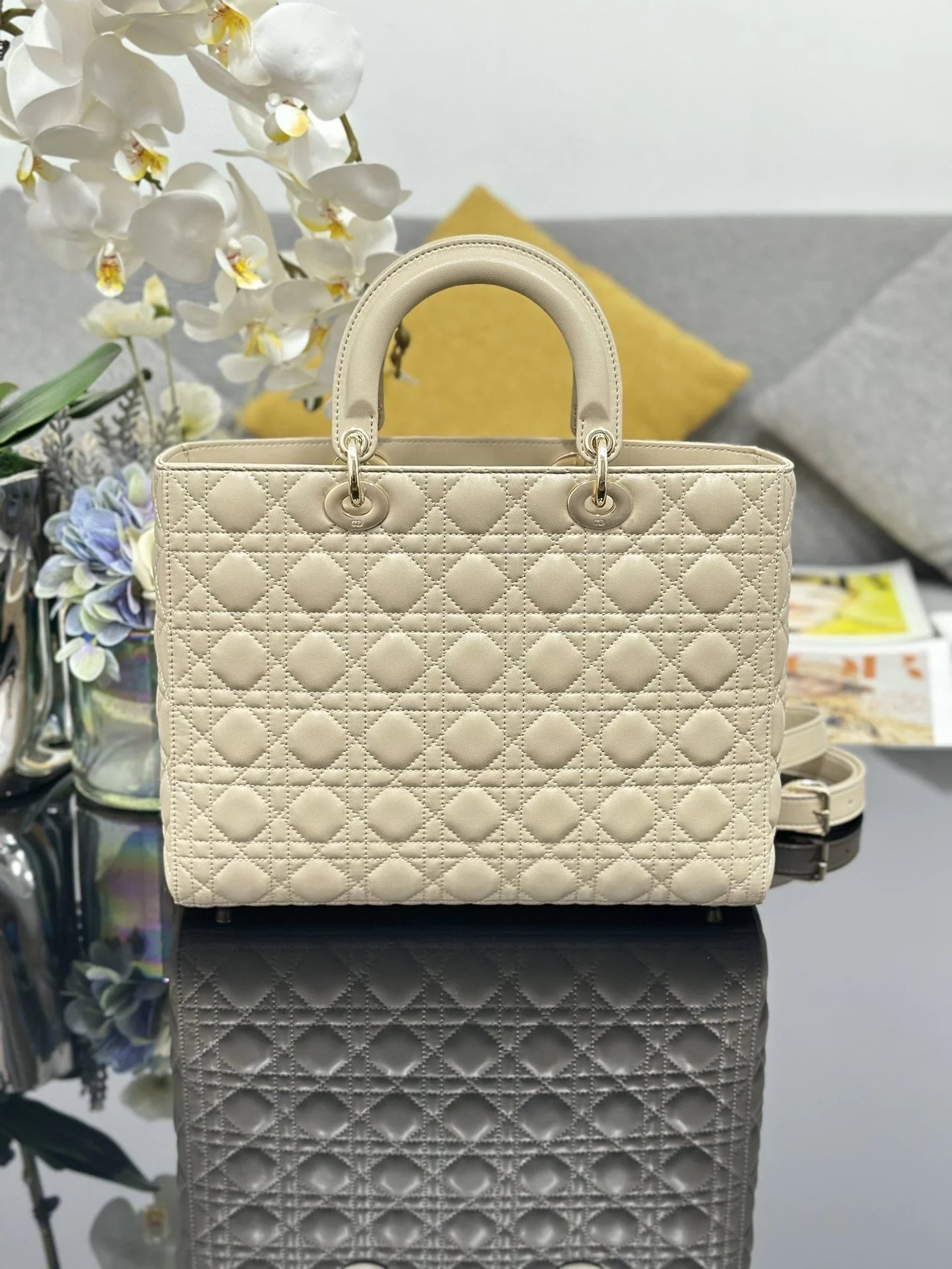 Large Lady Dior Bag M0566 Apricot Lambskin Gold Hardware - Default Title - View 2