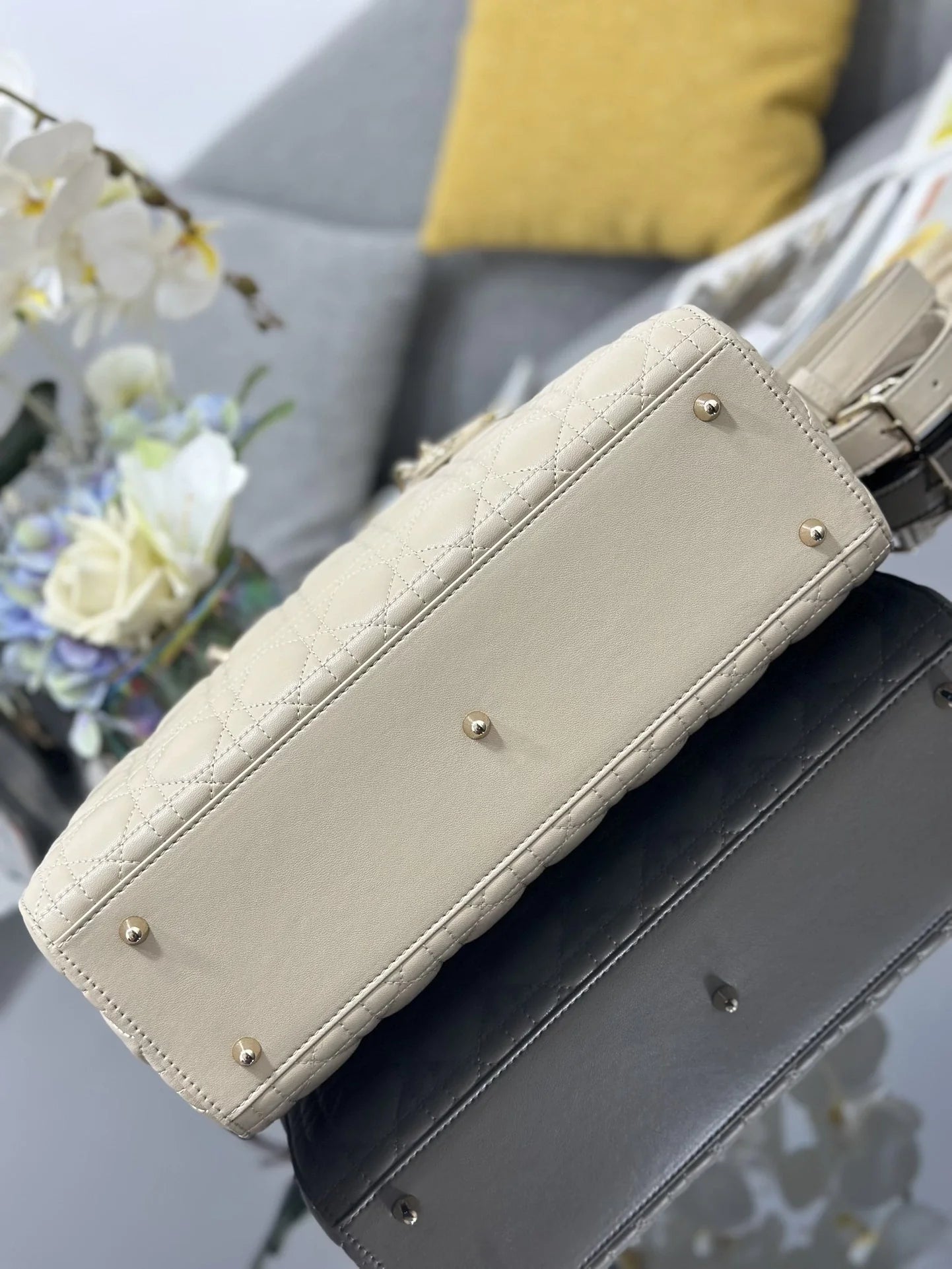 Large Lady Dior Bag M0566 Apricot Lambskin Gold Hardware - Default Title - View 4