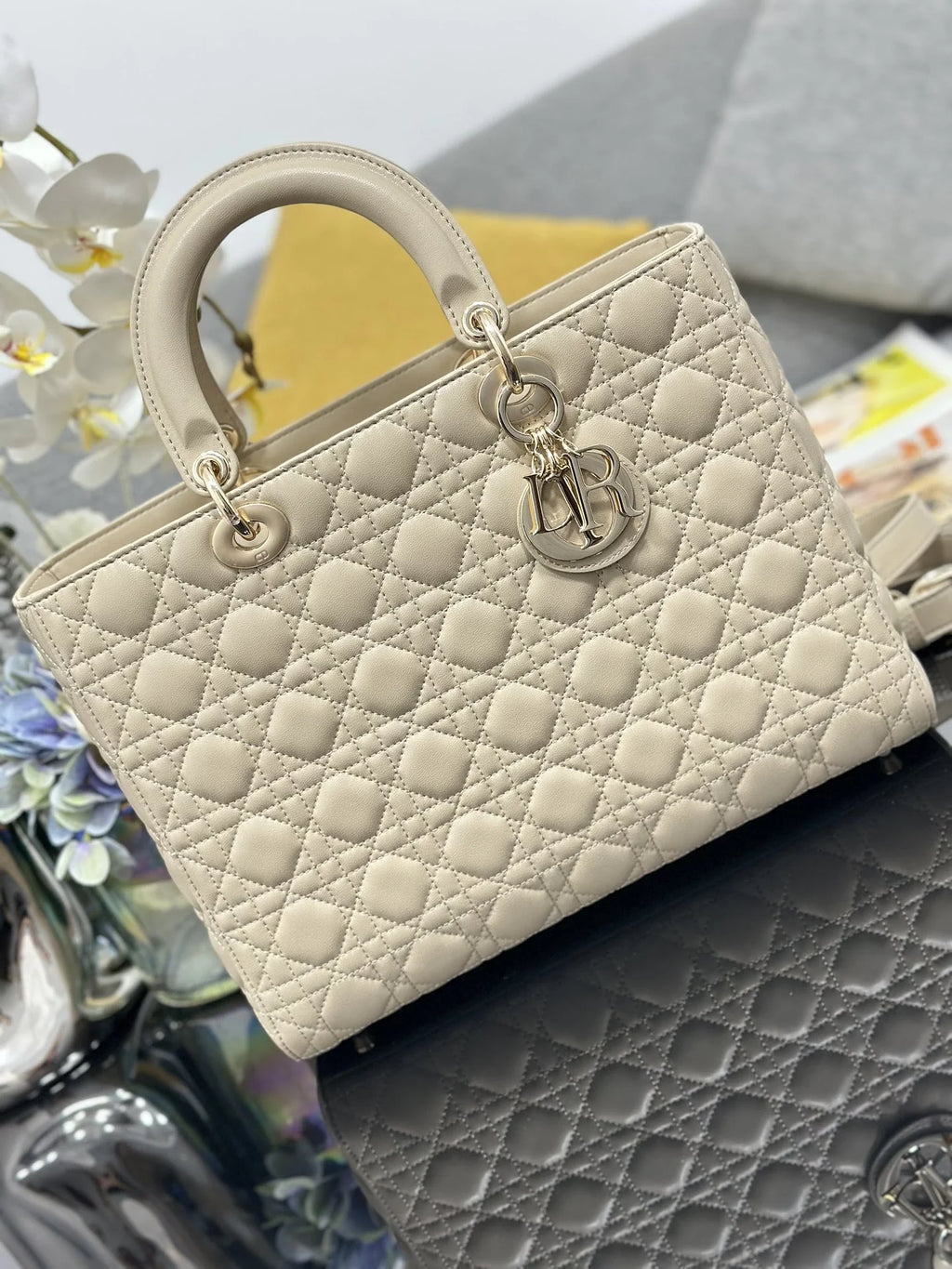 Large Lady Dior Bag M0566 Apricot Lambskin Gold Hardware - Default Title - View 5