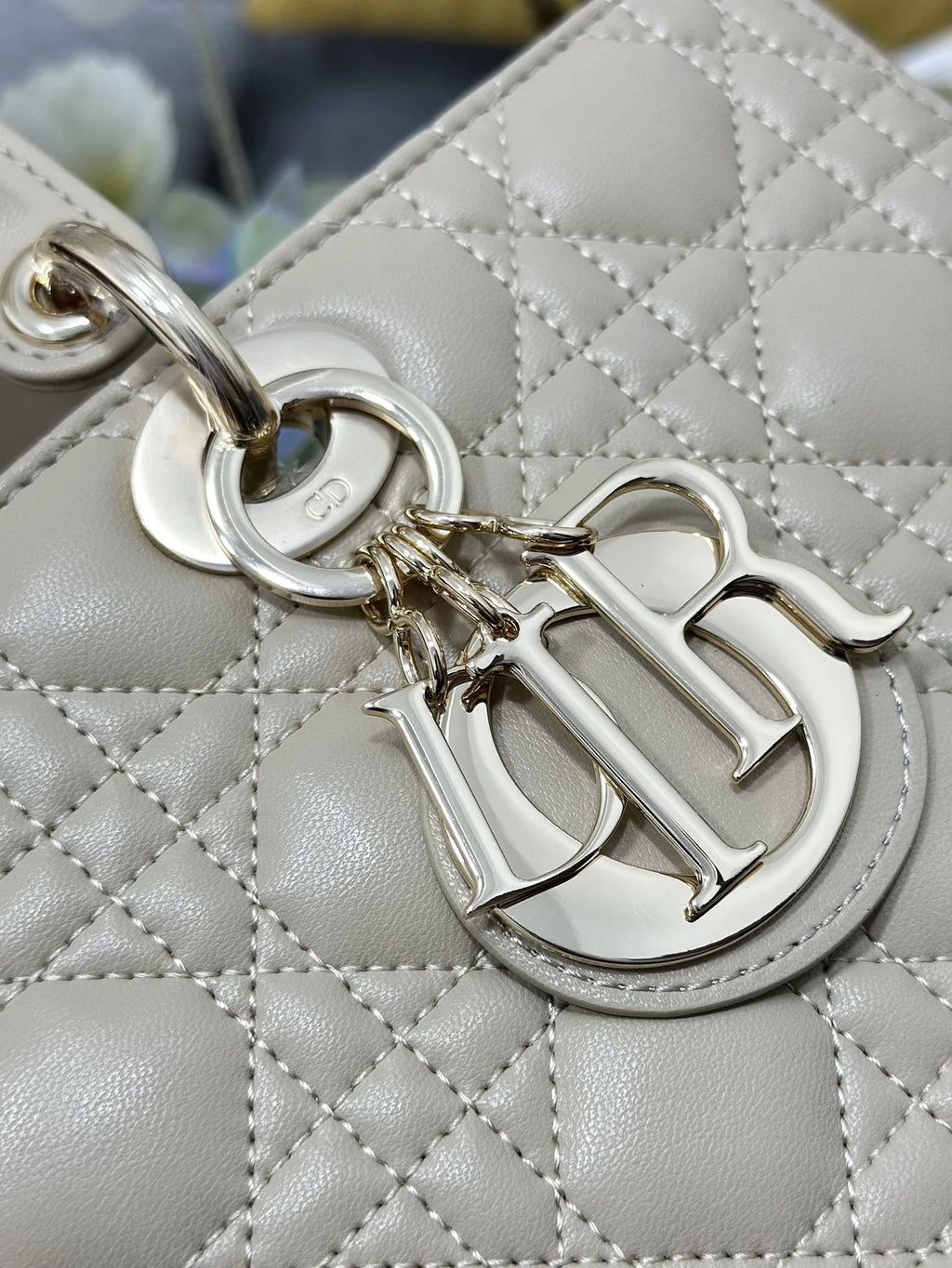 Large Lady Dior Bag M0566 Apricot Lambskin Gold Hardware - Default Title - View 6