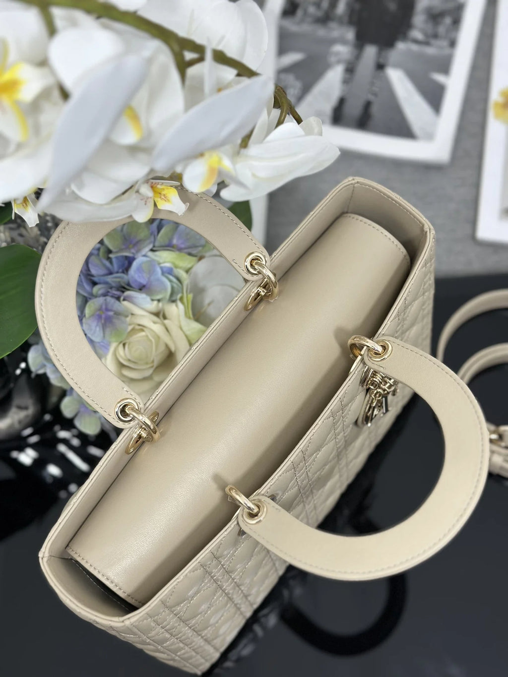 Large Lady Dior Bag M0566 Apricot Lambskin Gold Hardware - Default Title - View 7