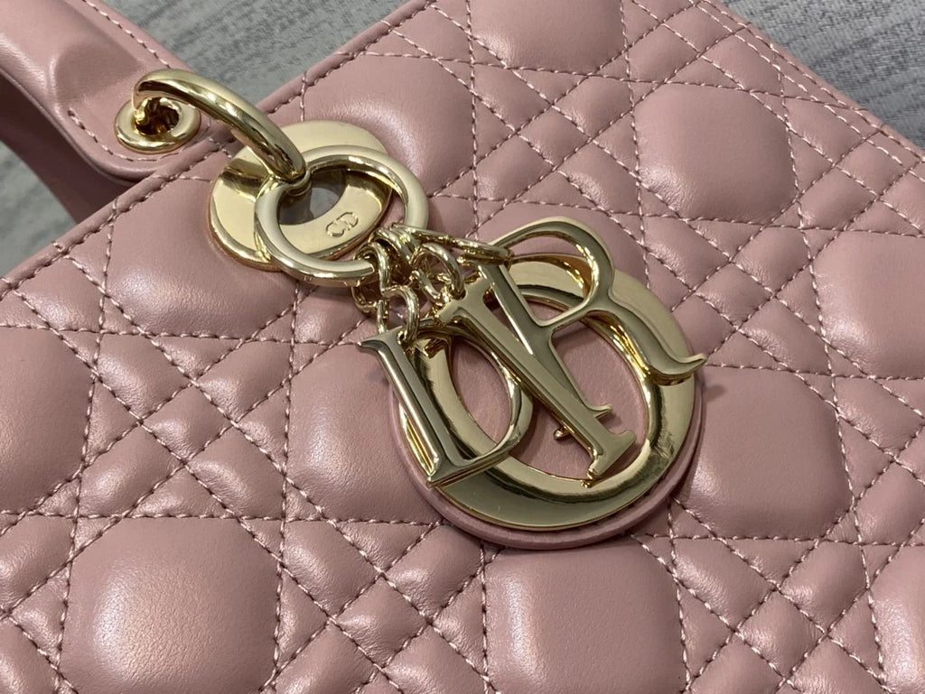 Large Lady Dior Bag M0566 Pink Lambskin Gold Hardware - Default Title - View 4