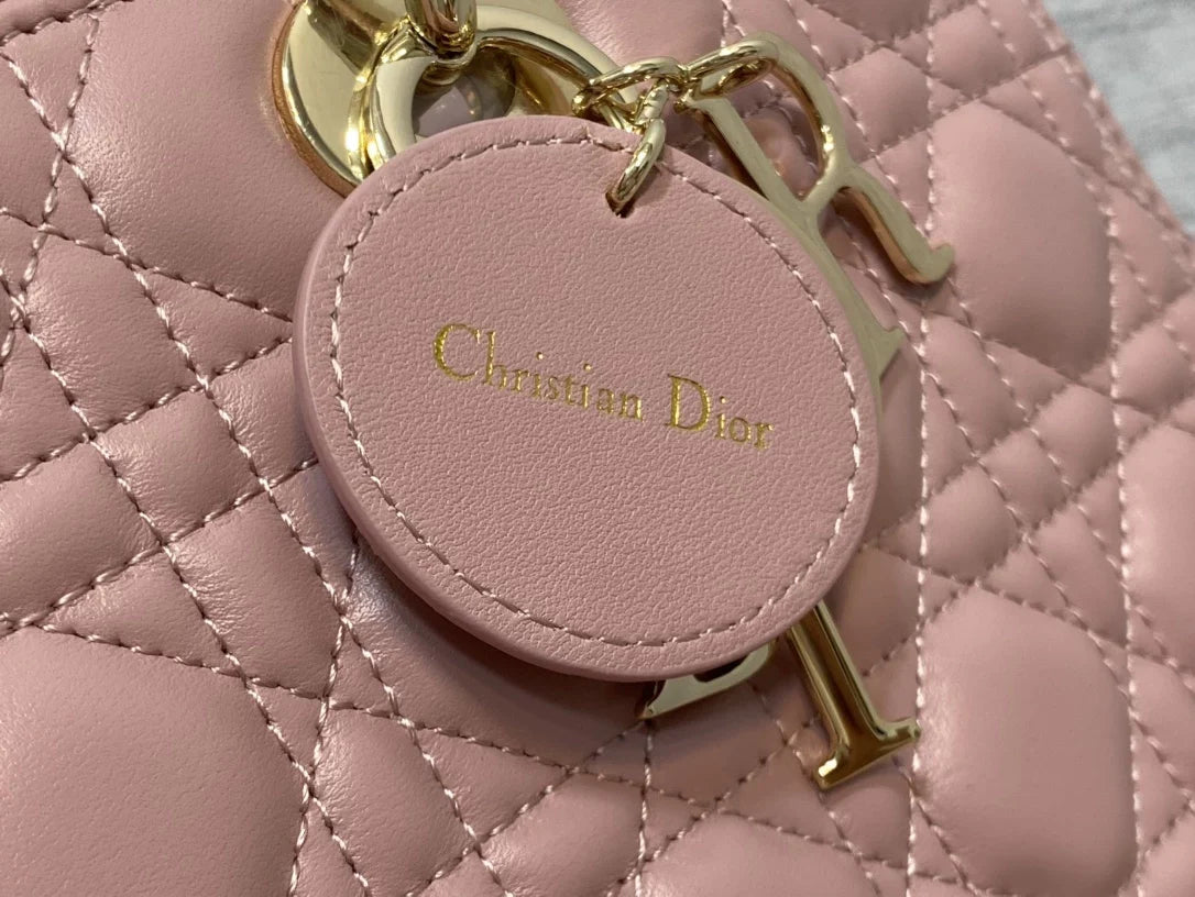 Large Lady Dior Bag M0566 Pink Lambskin Gold Hardware - Default Title - View 5