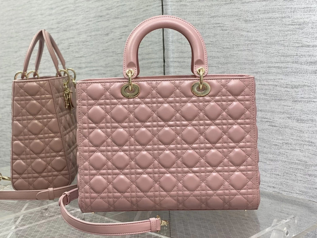 Large Lady Dior Bag M0566 Pink Lambskin Gold Hardware - Default Title - View 2