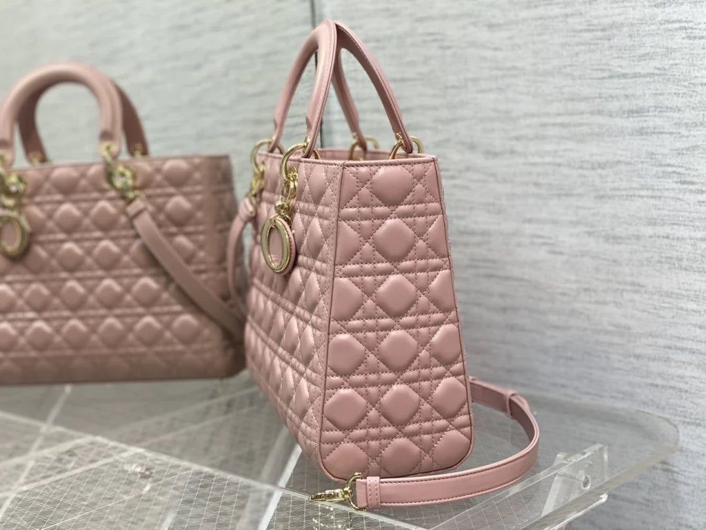 Large Lady Dior Bag M0566 Pink Lambskin Gold Hardware - Default Title - View 6