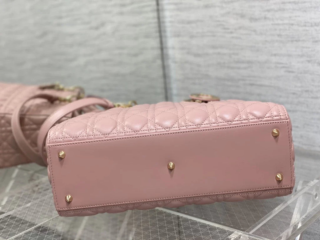Large Lady Dior Bag M0566 Pink Lambskin Gold Hardware - Default Title - View 7